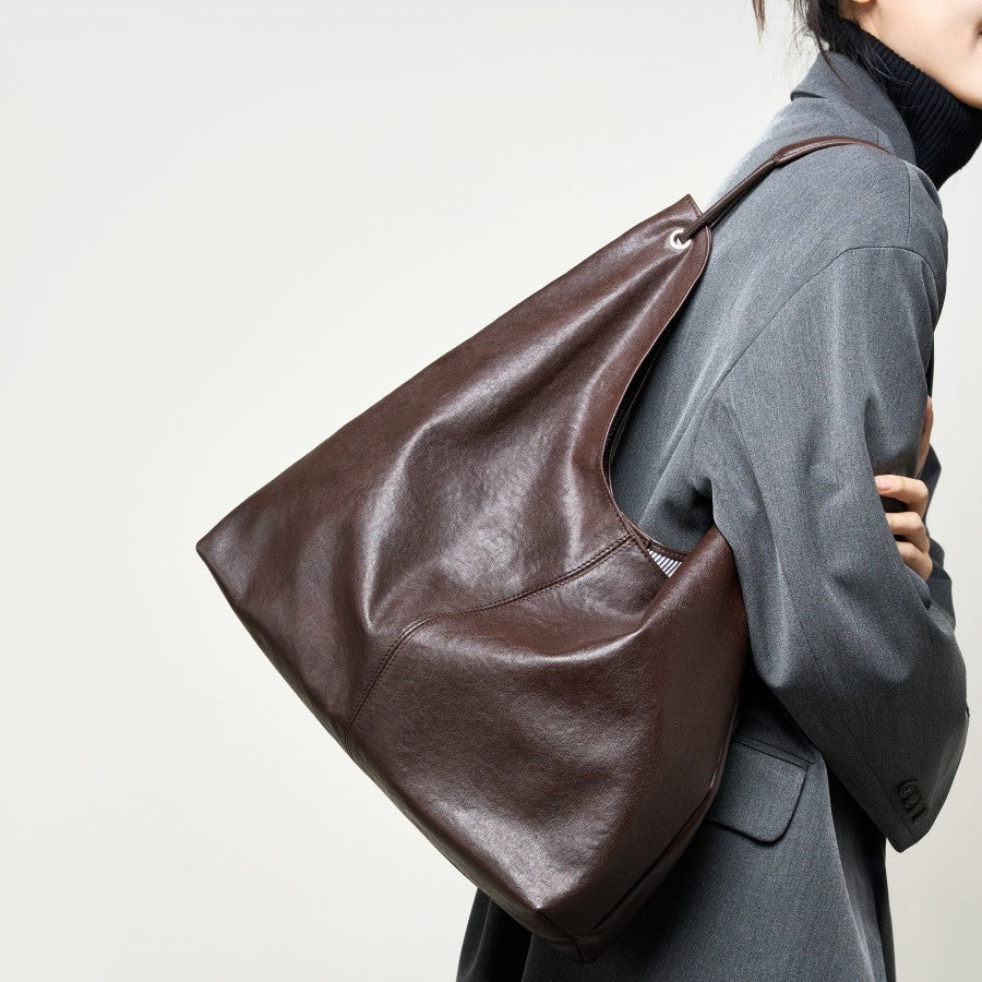 Warm brown genuine leather tote for women