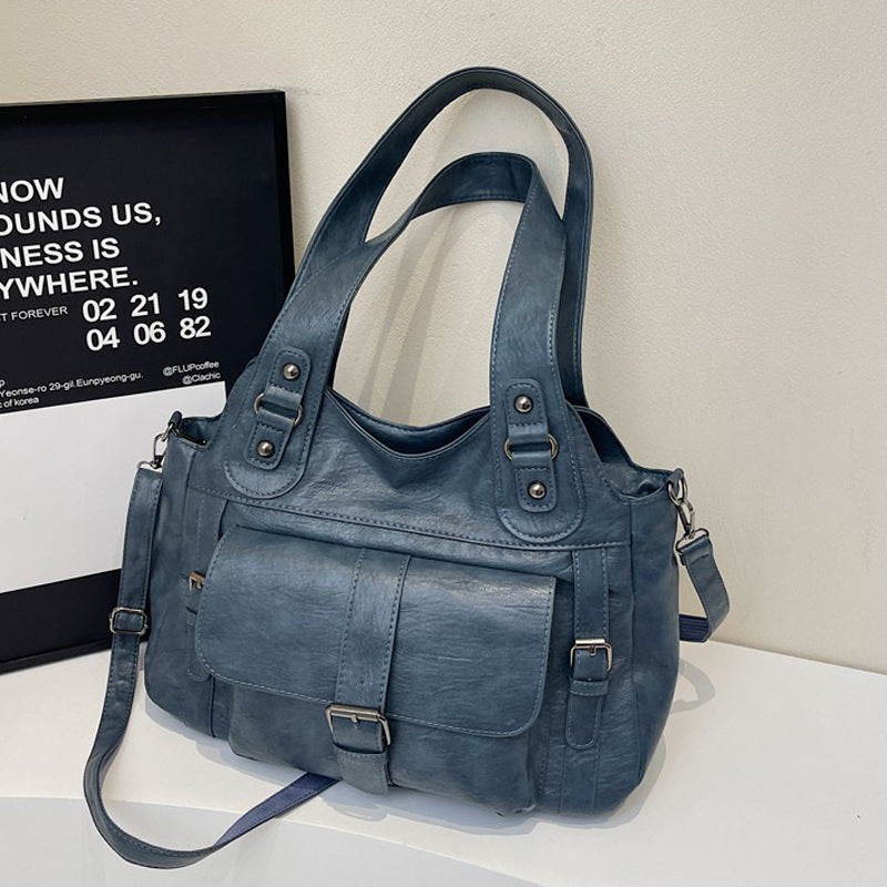 Camel PU leather leisure tote bag