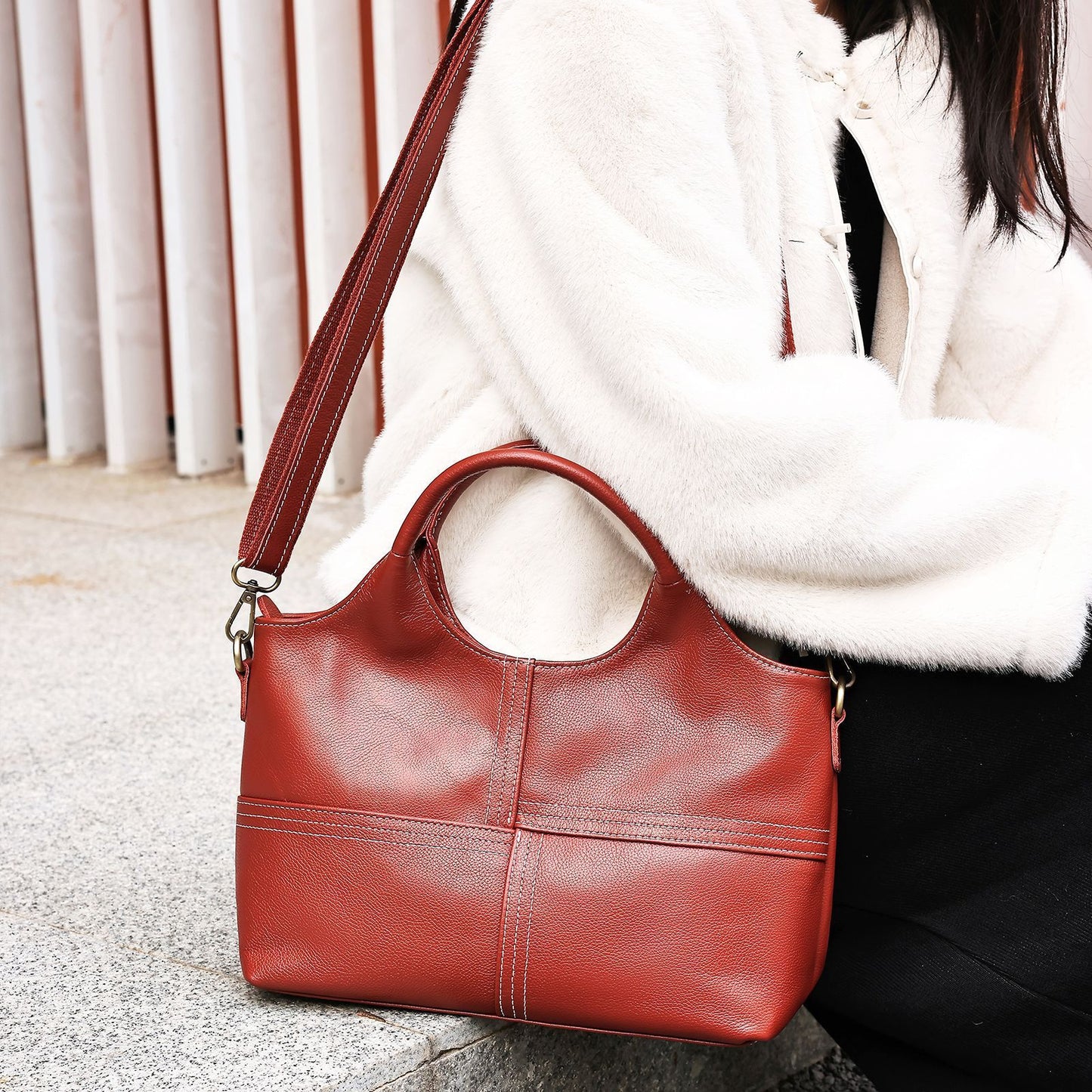 Black luxury cowhide leather crossbody bag for women