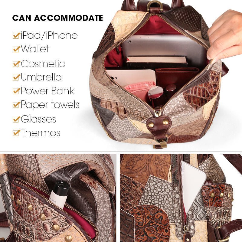 Cowhide interior lining on retro leather backpack