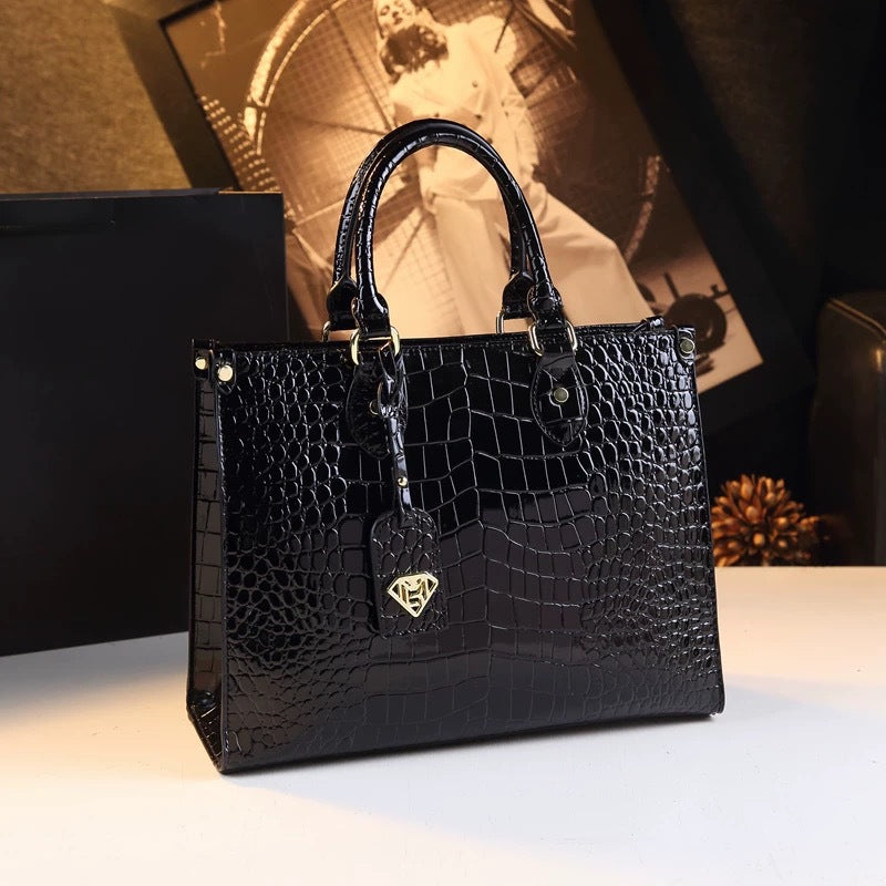 Black crocodile genuine leather shoulder bag for women