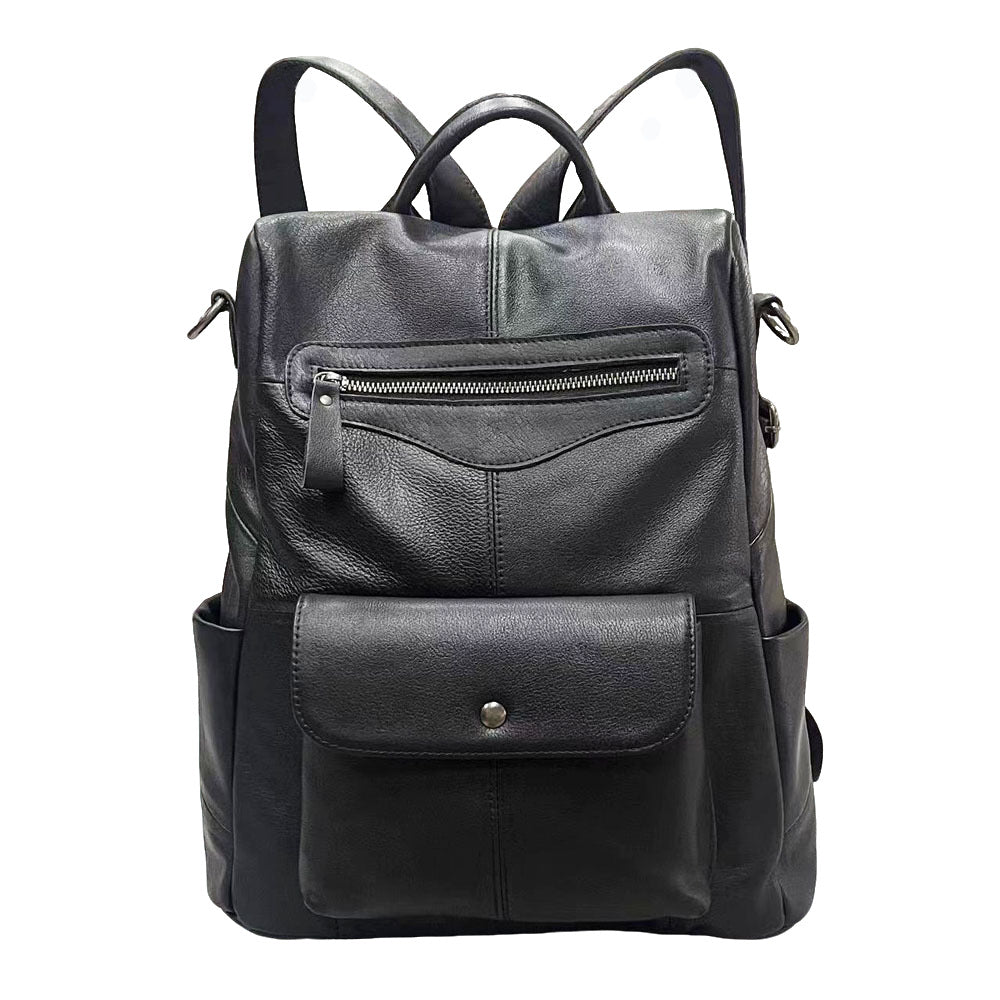 Anti-theft genuine leather backpack for everyday use