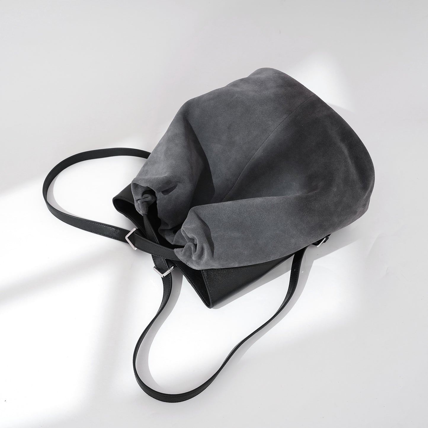 Gray needle green matte leather backpack for women