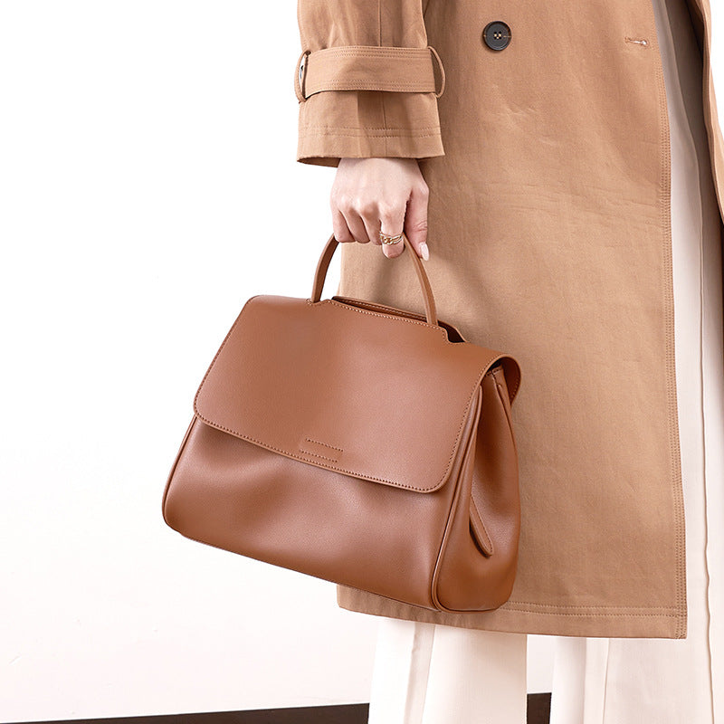Ice cream white genuine leather shoulder bag with stitching