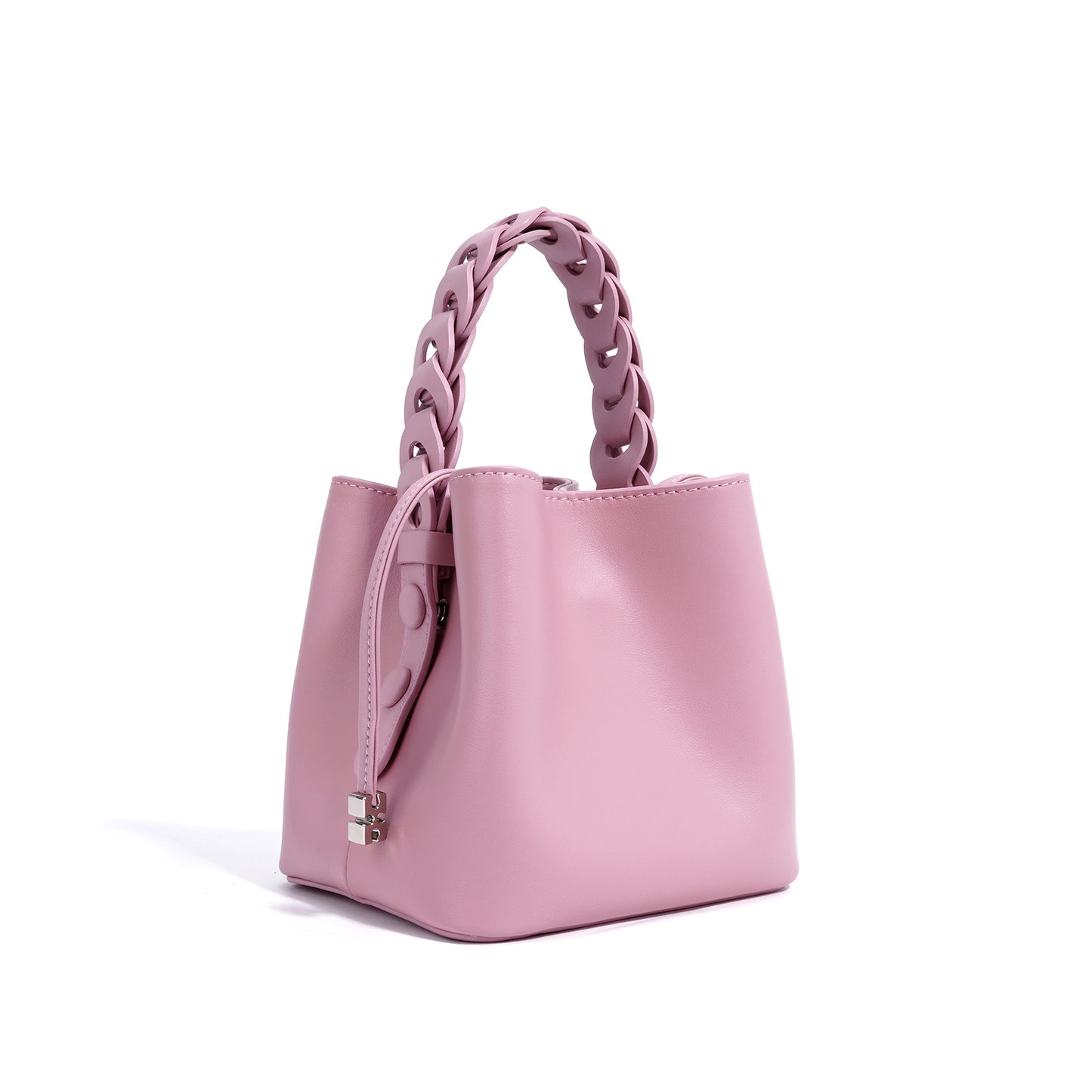 Interior of mini bucket bag with phone and file compartments