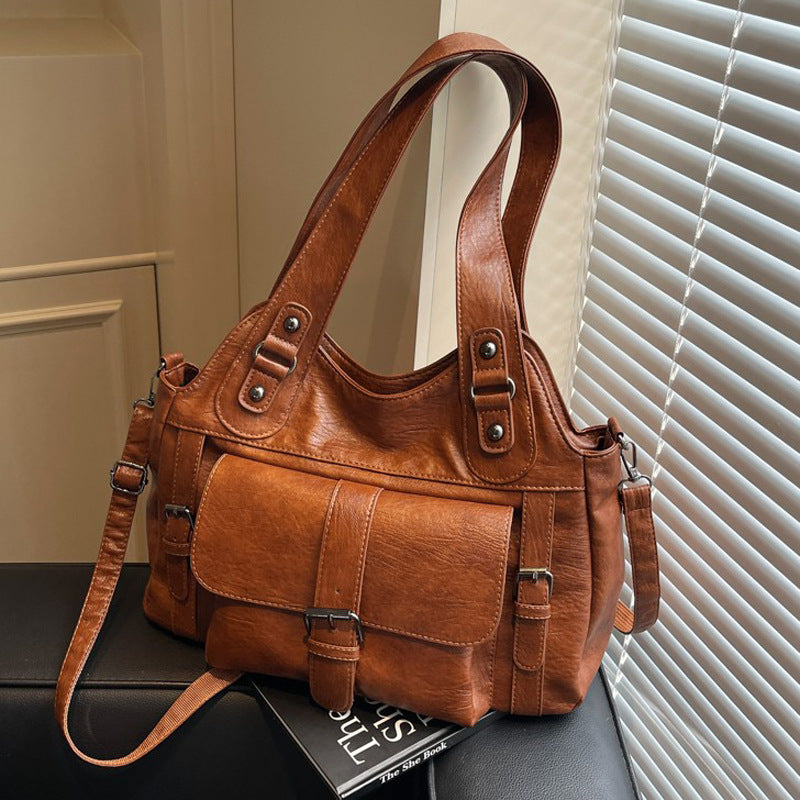 Brown large-capacity shoulder tote for women