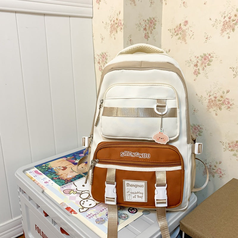 LuxeBlackBag contrast color school backpack