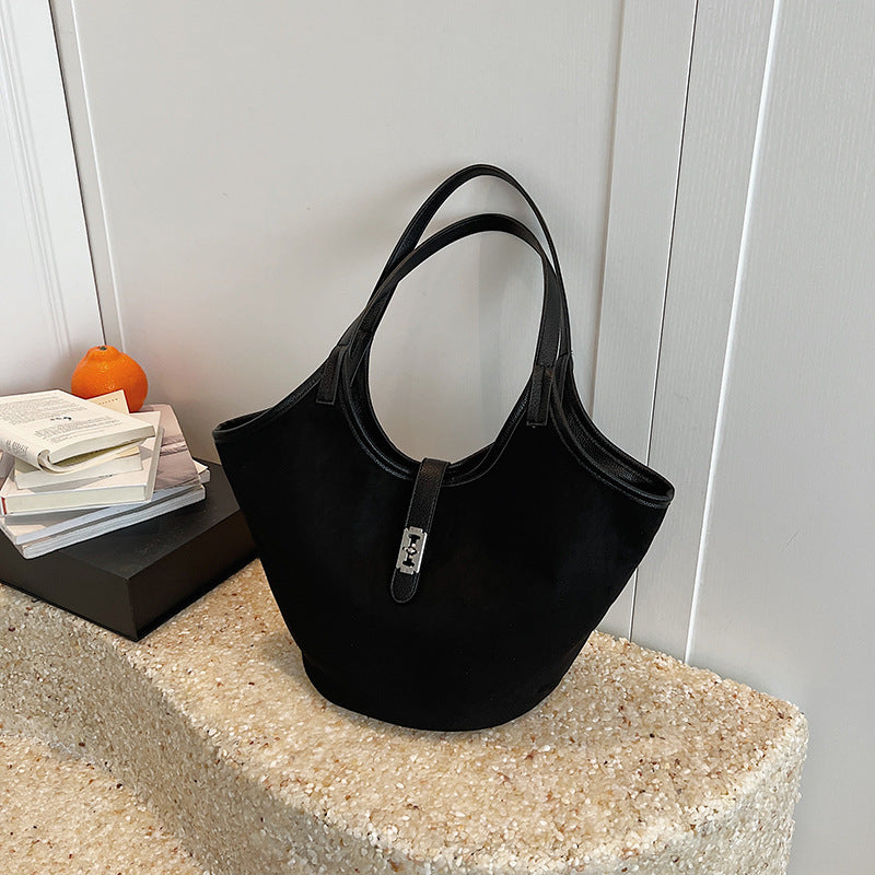Matte black PU leather tote bag for women