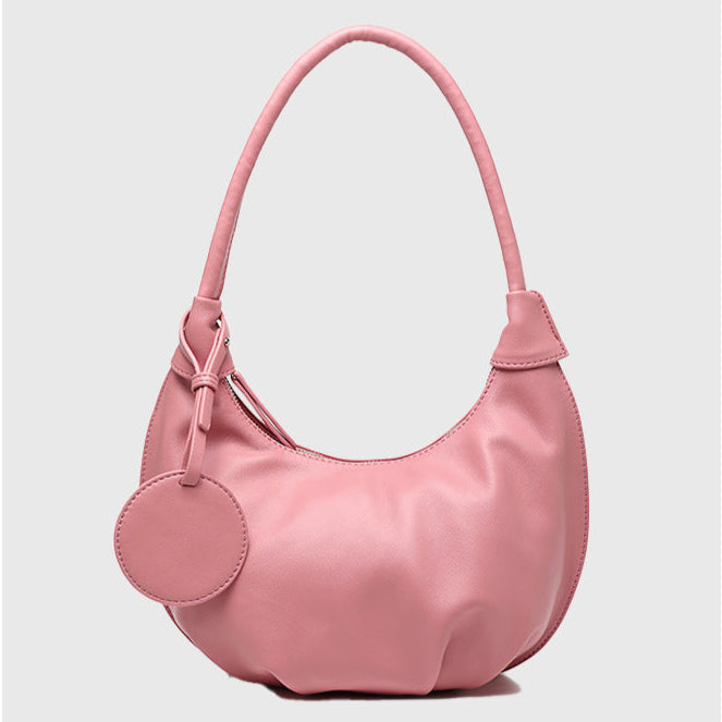 Pink soft leather underarm shoulder bag with sweet style