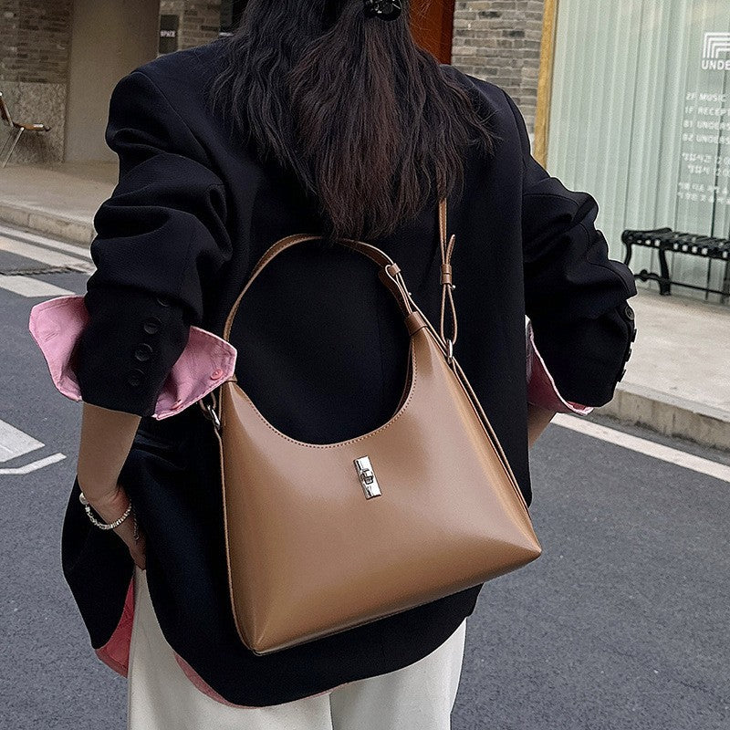 Red street-style cowhide leather crossbody handbag