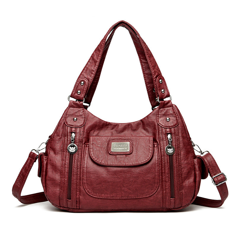 Red fashion shoulder tote with bold color