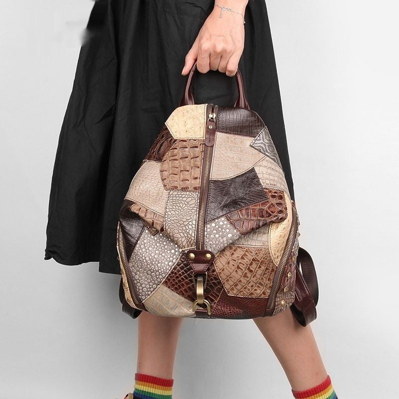 Retro-style full cowhide leather women’s backpack
