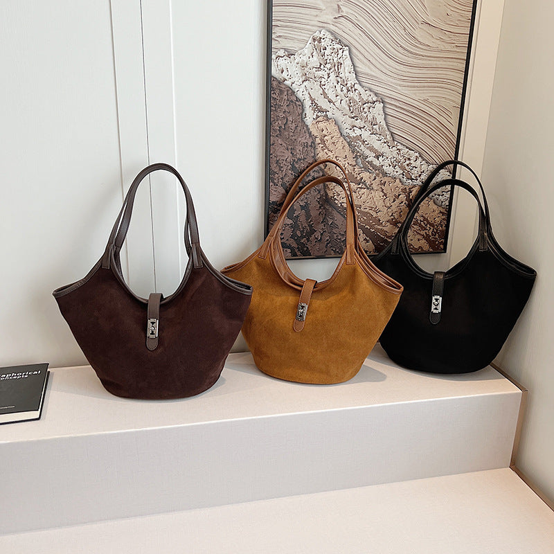Side view of retro small PU leather tote
