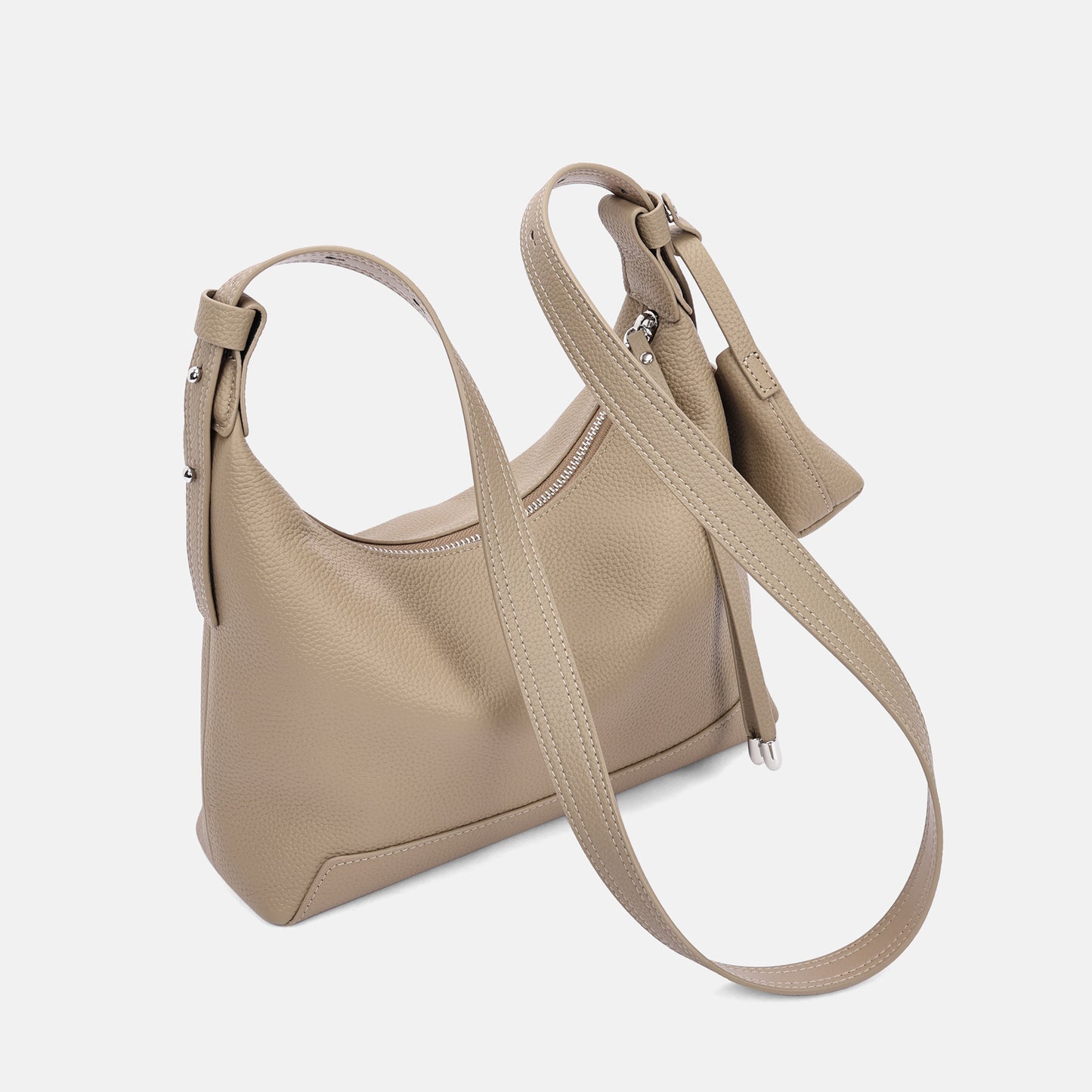 Side view of soft cowhide minimalist tote bag