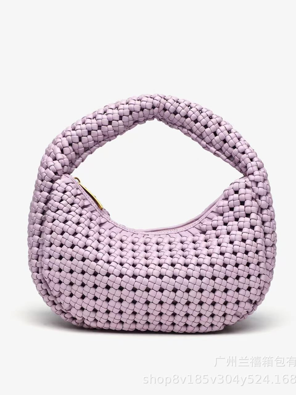 Sky blue woven crescent handbag with nylon lining