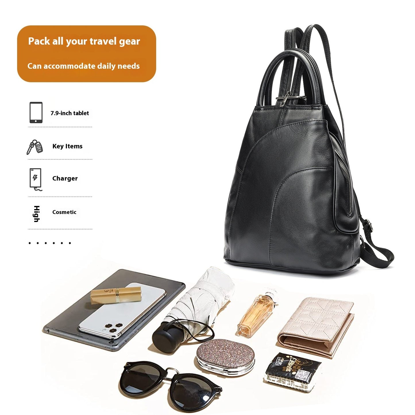 Soft genuine leather backpack with street trend appeal