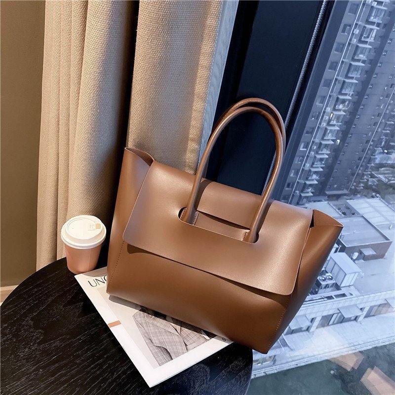 Spacious brown PU tote bag for office and everyday