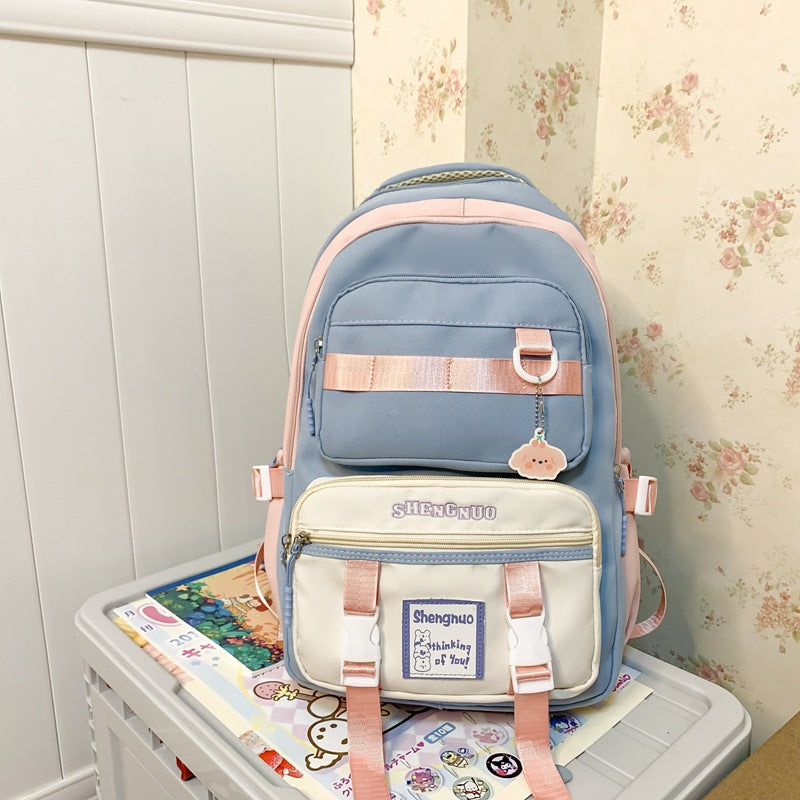Letter print contrast color student backpack
