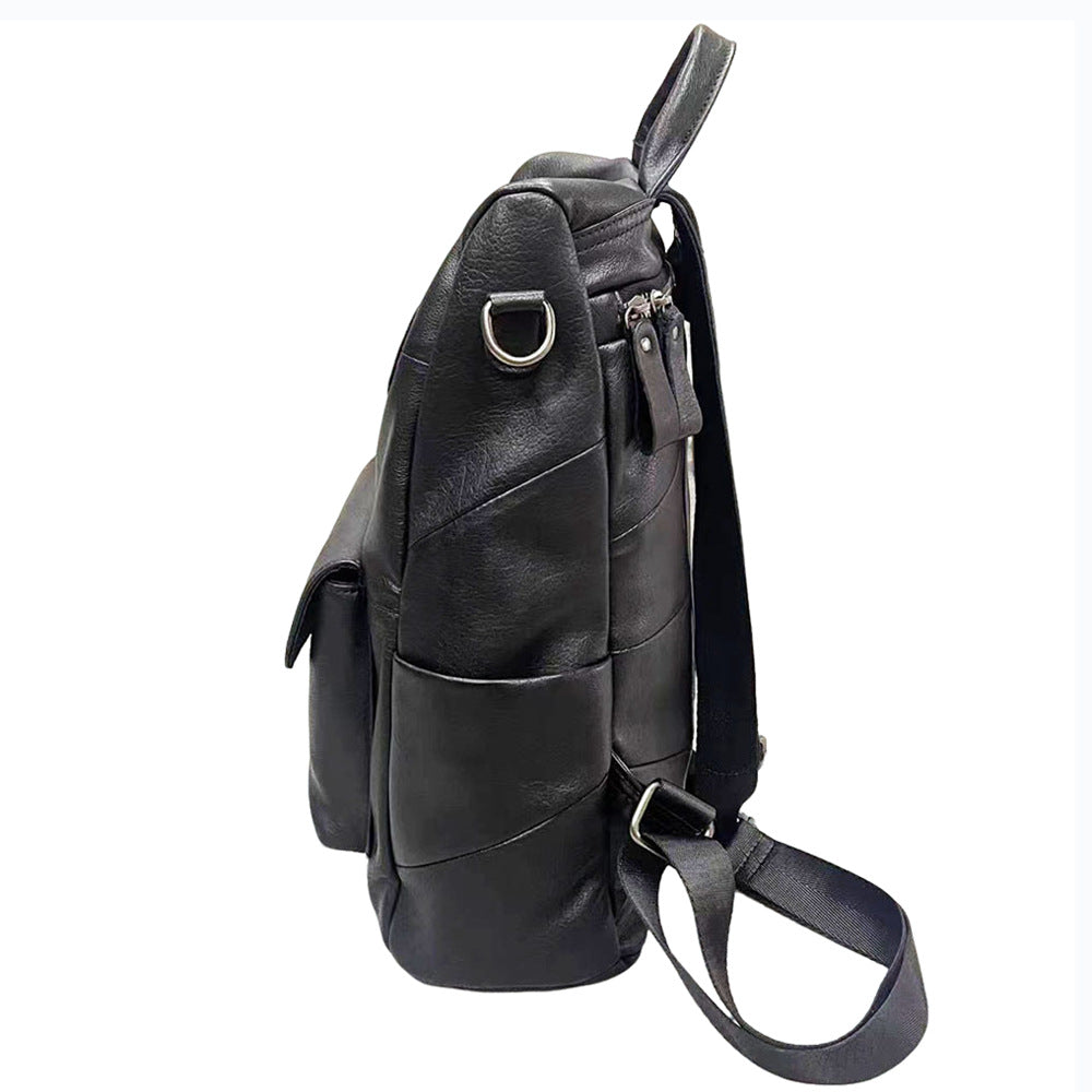 Urban minimalist black leather backpack