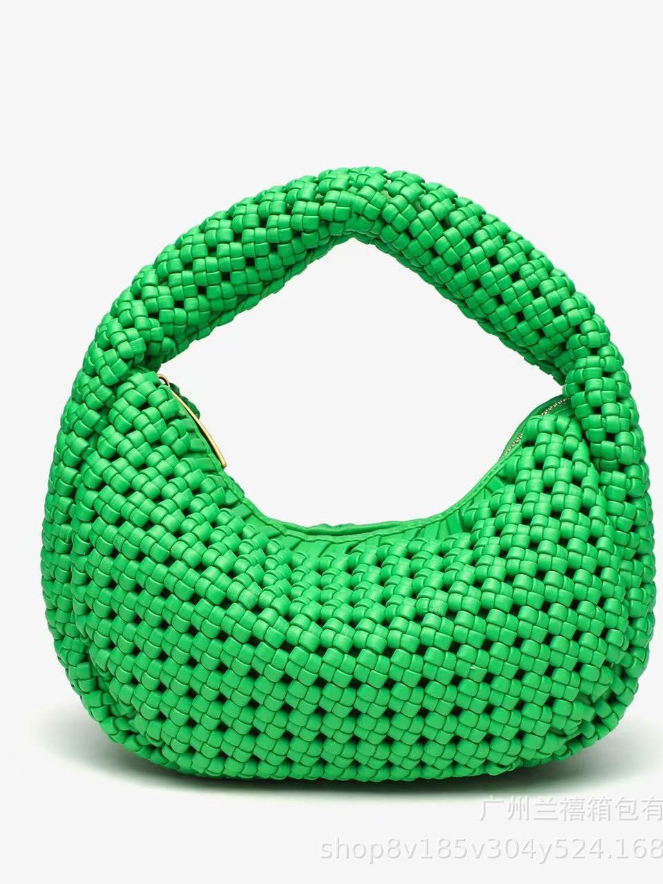 Top-down view of stylish crescent handbag with zipper
