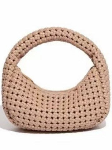 Trendy green woven crescent handbag with soft structure