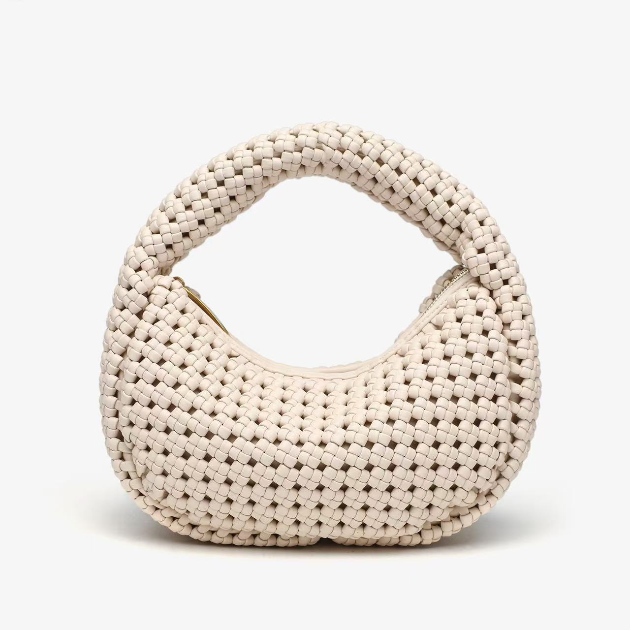 Elegant milky white woven PU leather crescent purse