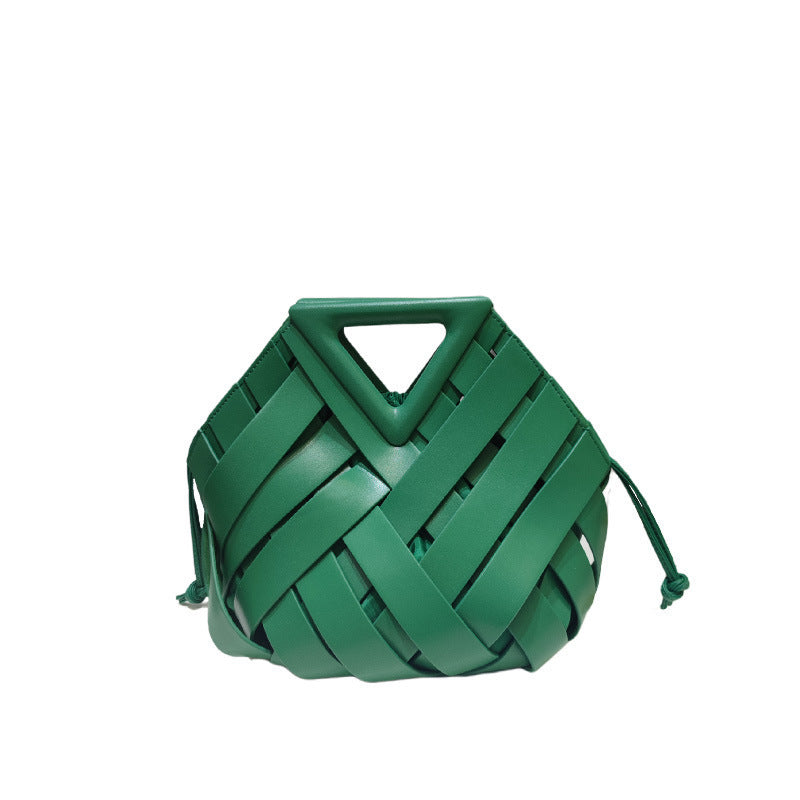 Horse racing green triangle leather bucket handbag for women