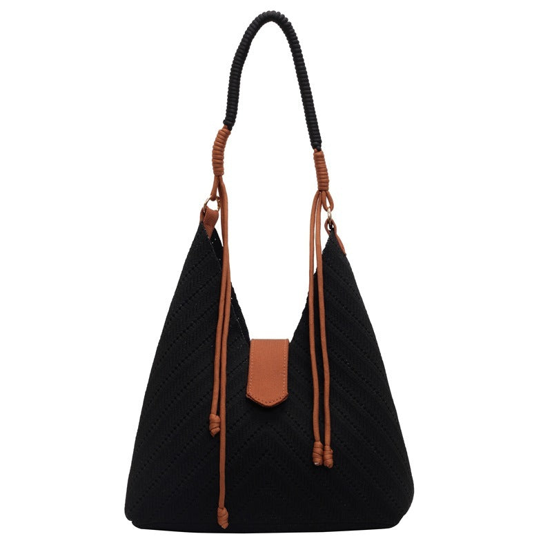 Black oversized nylon underarm tote bag with zipper compartment