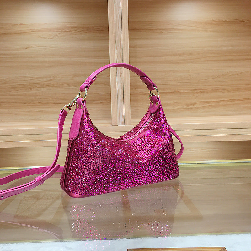 Purple party shoulder bag with rhinestone accents