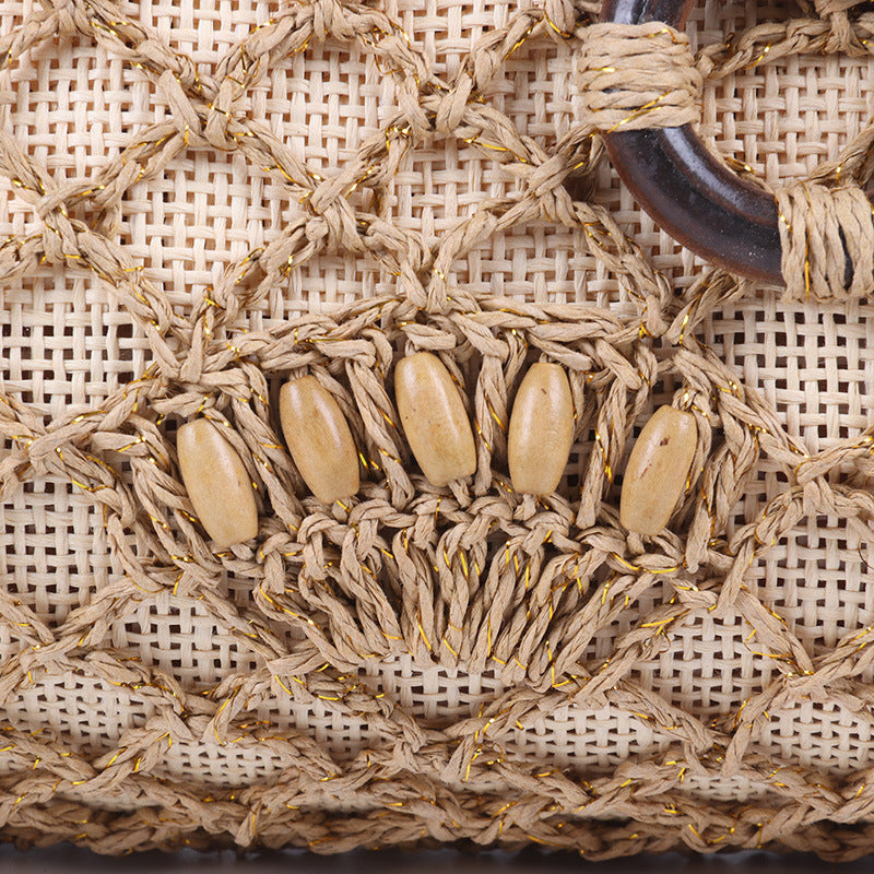 Pillow-Shaped Straw Bag with Hook Closure for Women