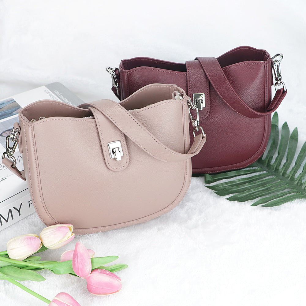 Pink genuine leather saddle shoulder bag