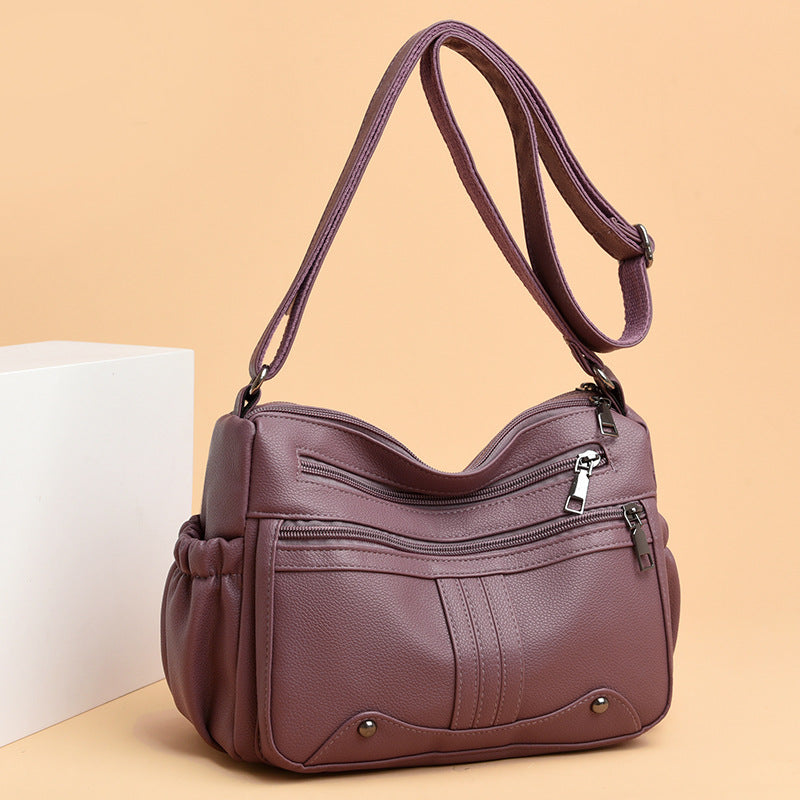Purple PU leather messenger handbag for women