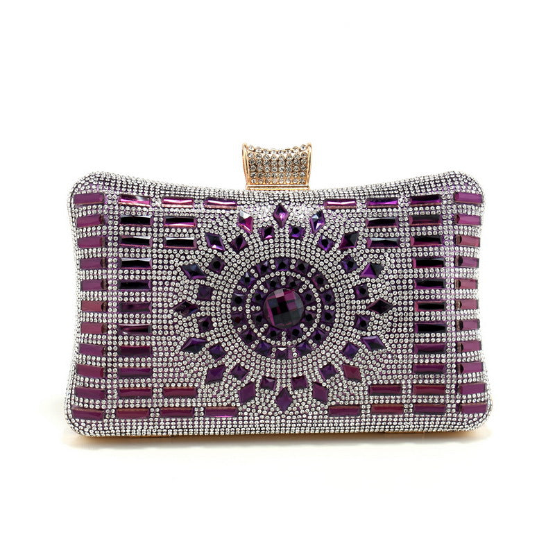 Purple rhinestone luxury evening clutch bag for women
