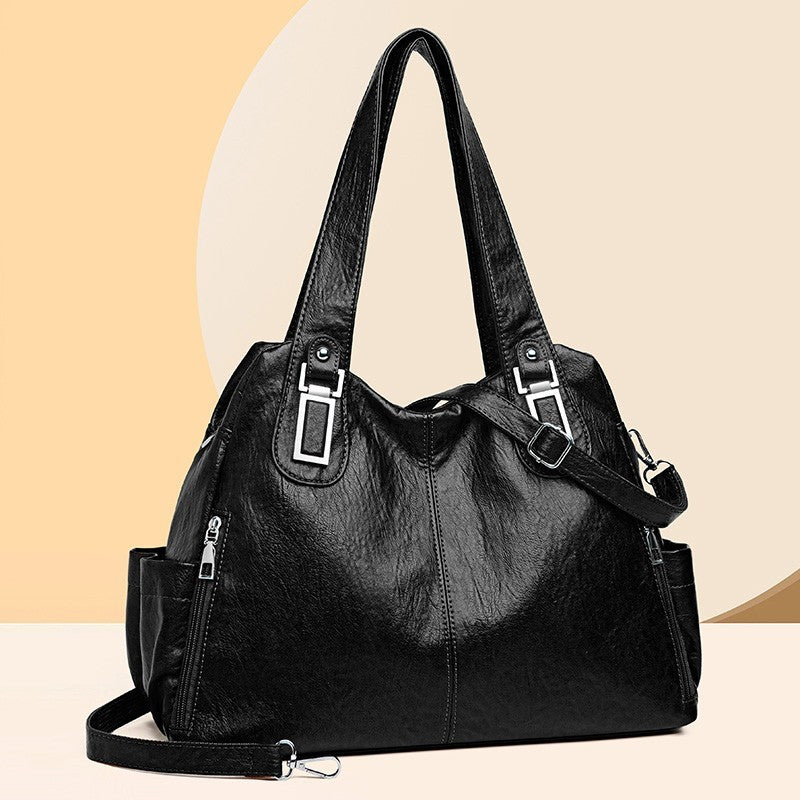 Purple PU leather women’s vertical tote bag