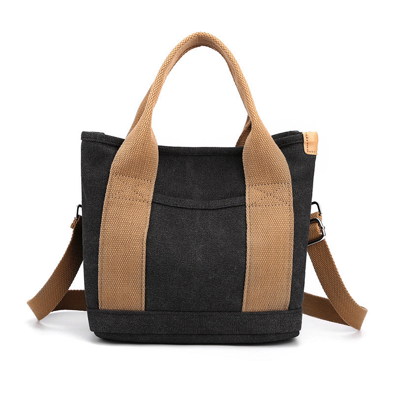 Red Korean-style canvas tote with relaxed look