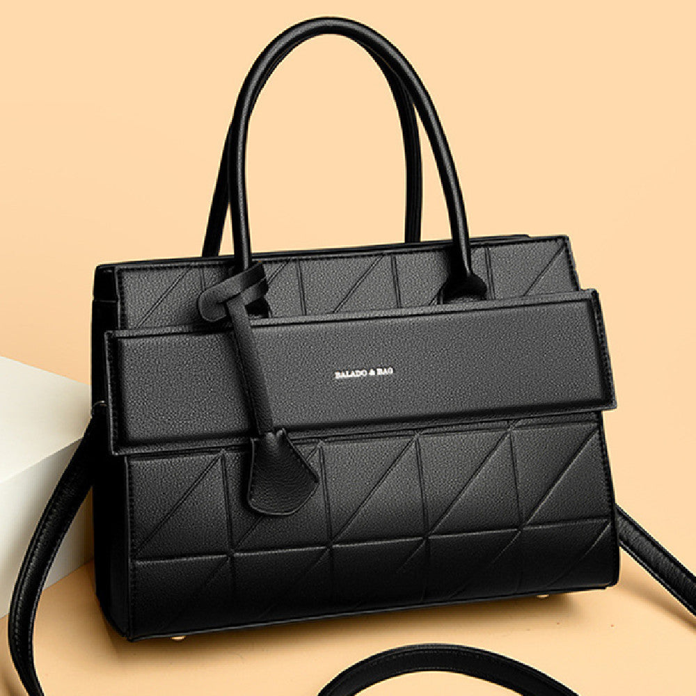 Front view of retro PU leather large tote bag