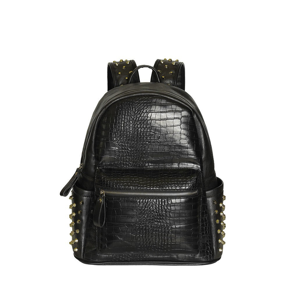 Side view of waterproof black PU leather school laptop bag