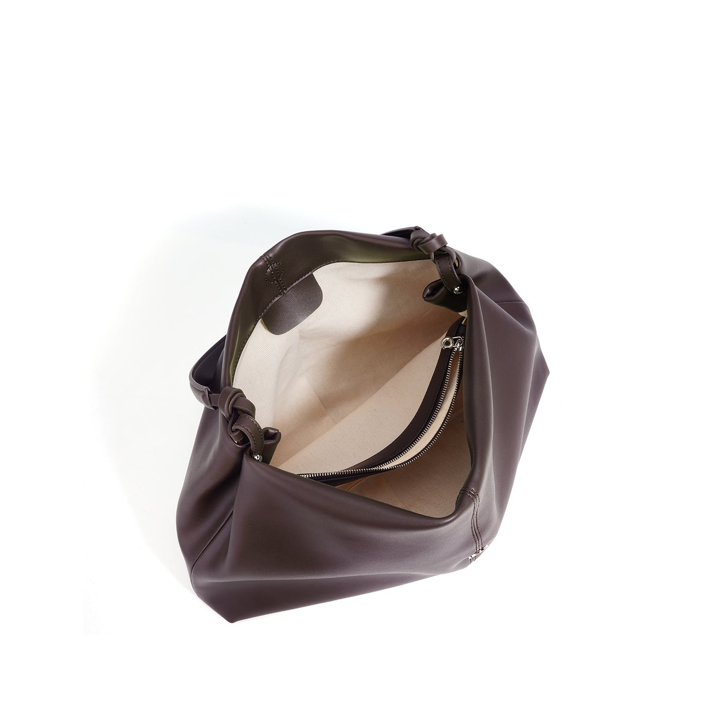 Side view of large capacity genuine leather tote