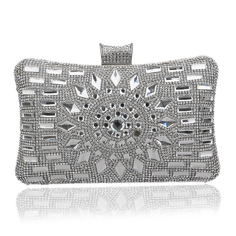 Silver diamond-encrusted pillow-shaped clutch for formal occasions