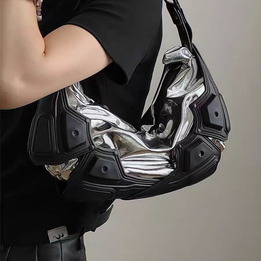Silver crescent bag with urban retro styling
