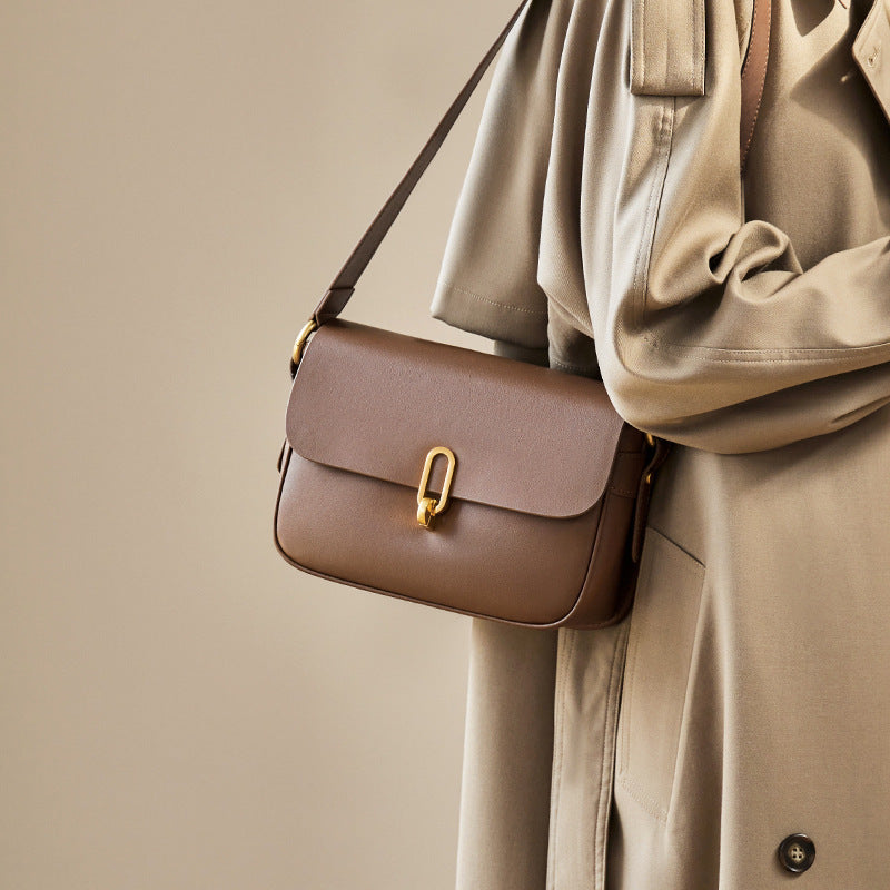 Soft brown leather crossbody bag for women