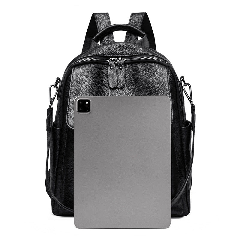Black cowhide leather backpack side angle