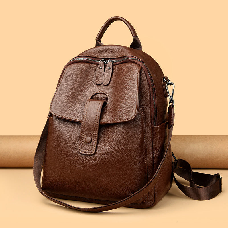 Soft black leather women's backpack front view