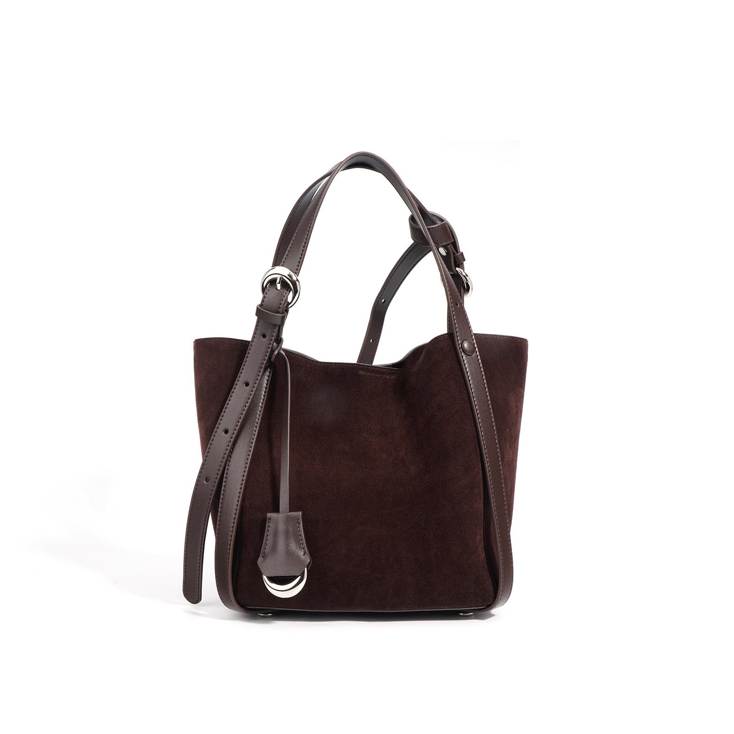 Soft genuine leather bucket bag in coffee
