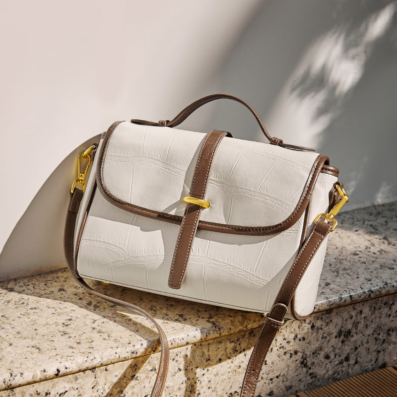 Soft leather purse with contrast color stitching