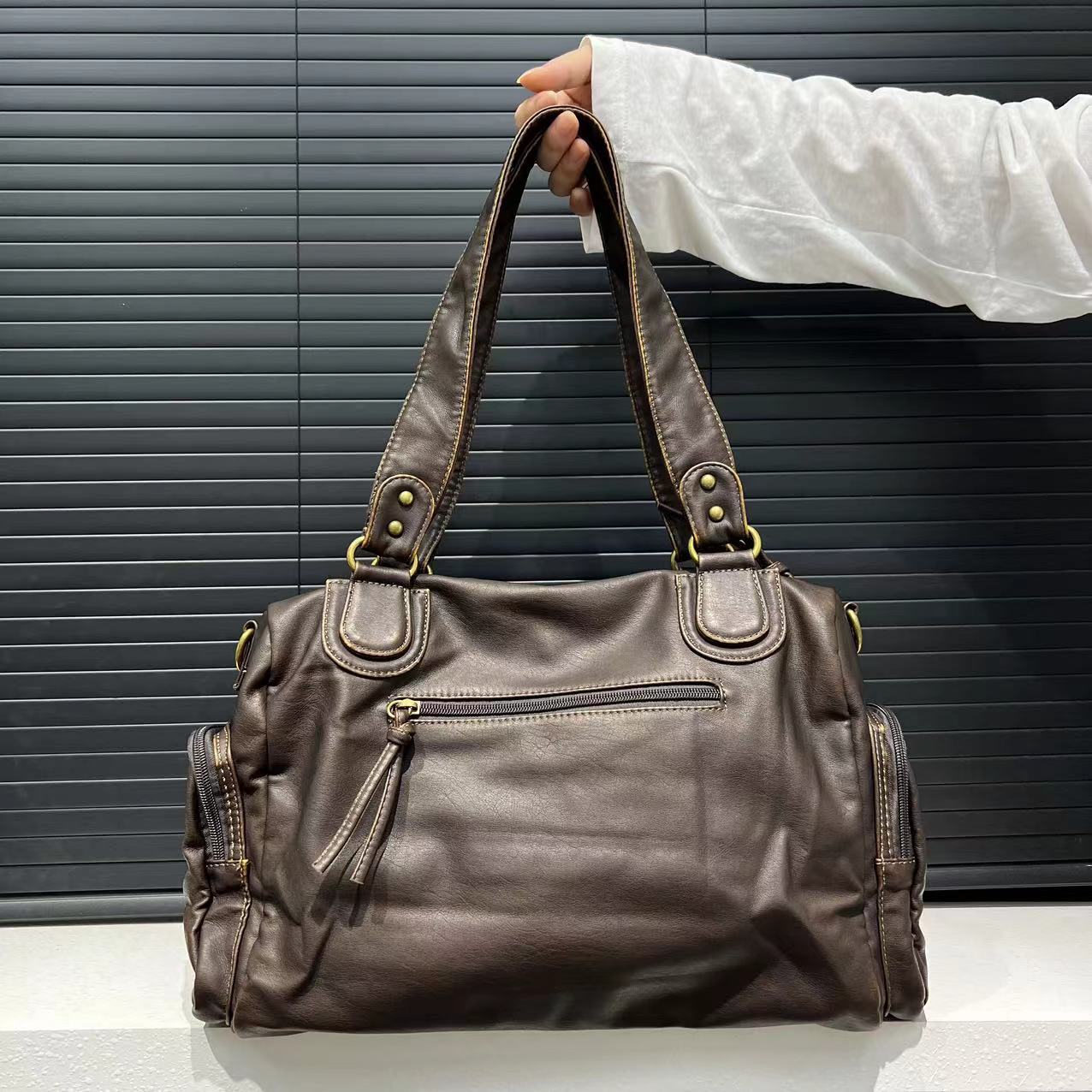 Soft PU leather biker-inspired handbag