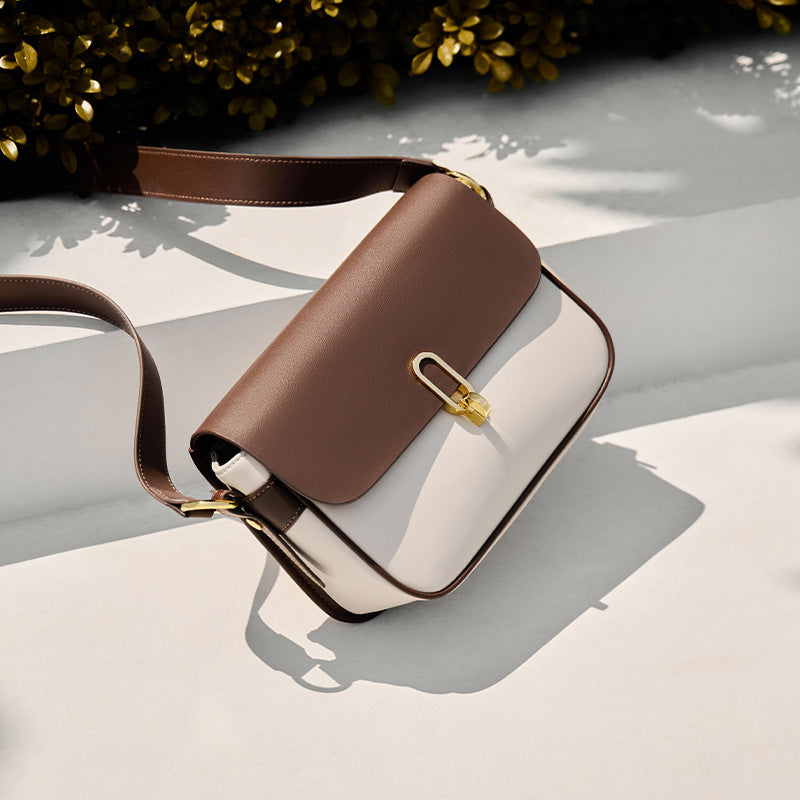 Stylish double strap leather shoulder bag