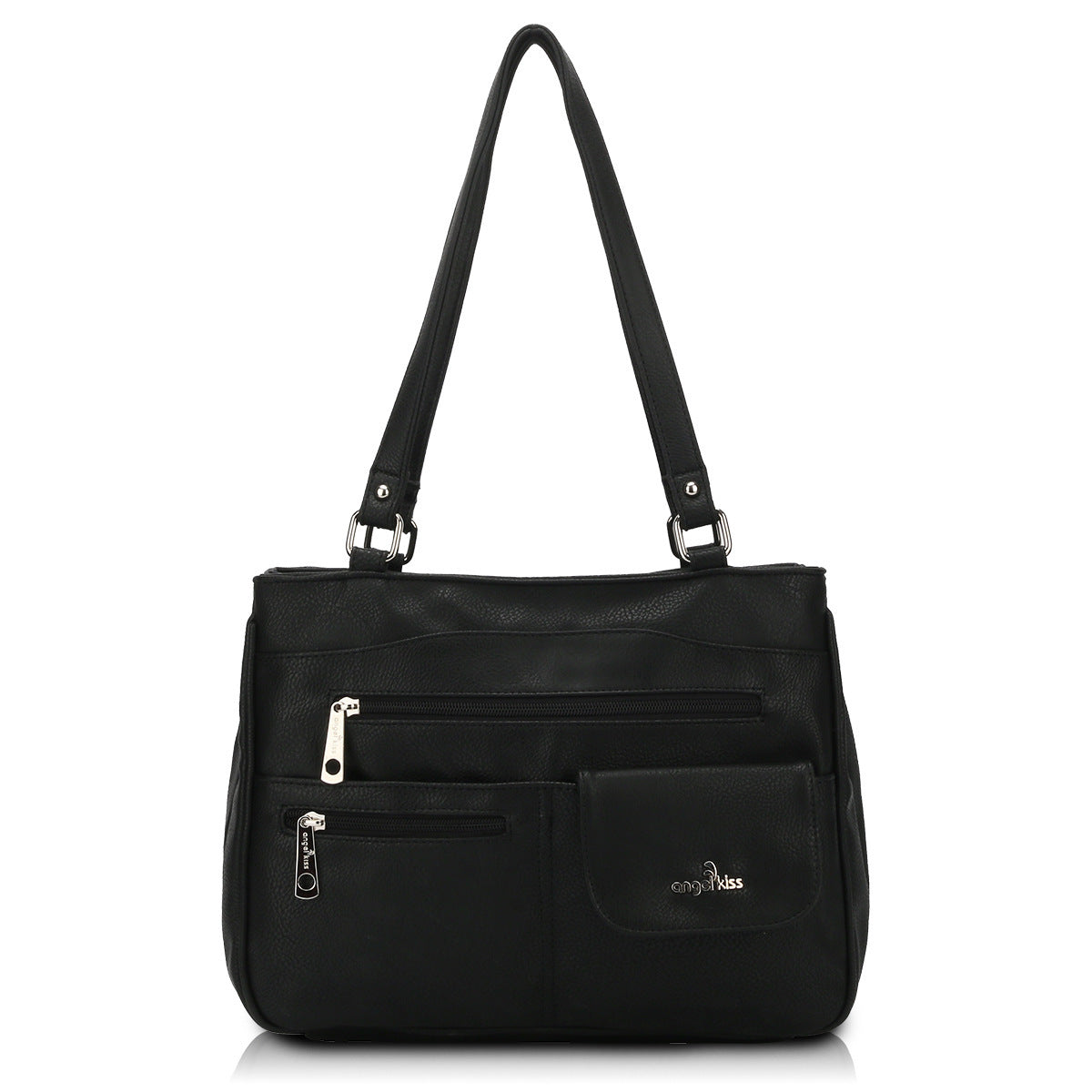 Vintage-style PU leather tote bag in black with large capacity