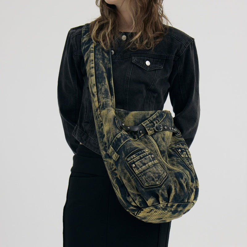 Washed blue punk style crossbody bag