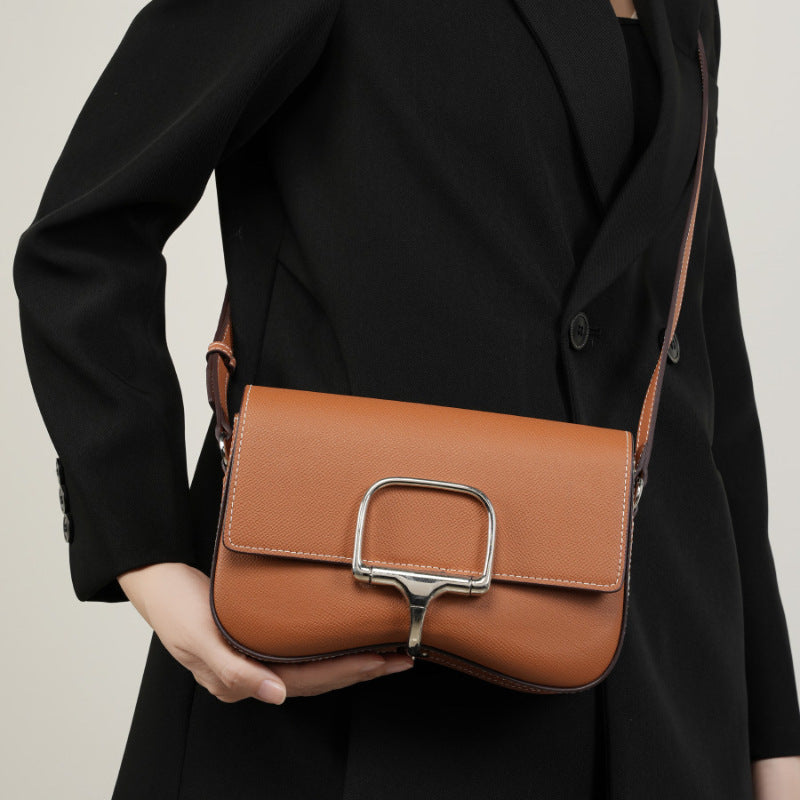 Brown genuine leather crossbody bag for women
